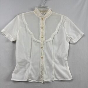 Campus Queen Vintage Blouse Top Womens 34 Medium Ivory Ruffle Coquette Fairy